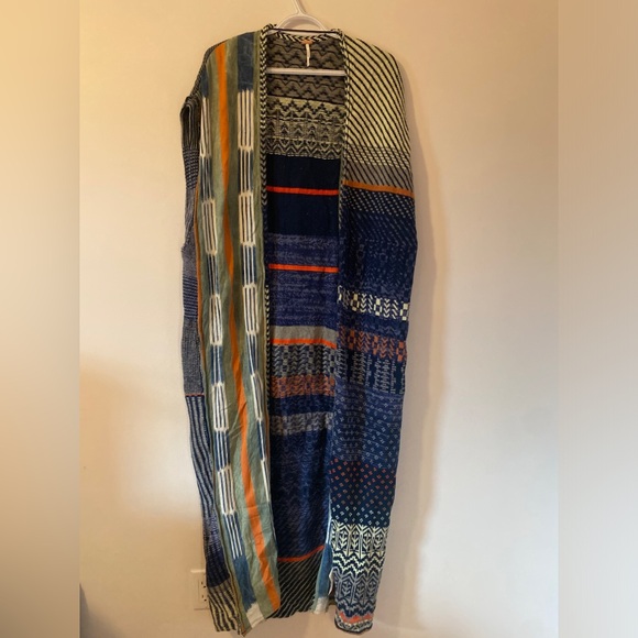 FREE PEOPLE WOMEN'S BLUE SKIES Maxi Cardigan Vest Large - Picture 2 of 8